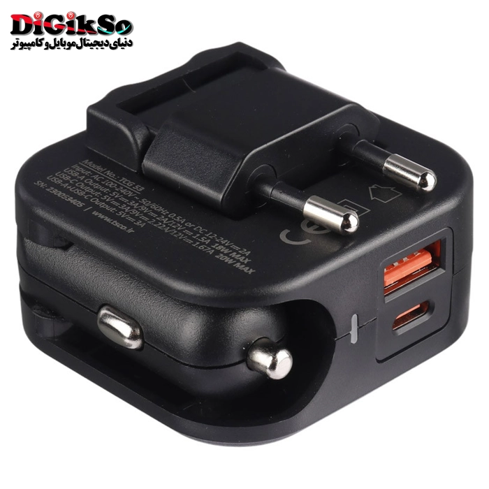 شارژر فندکی و دیواری تسکو مدل TCG 53 با کابل Type-C