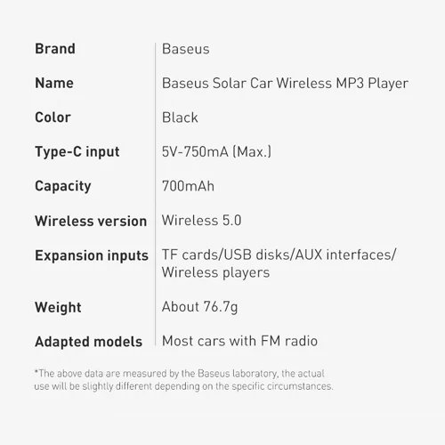 گیرنده بلوتوثی صدا خودرو بیسوس مدل Solar CDMP000001