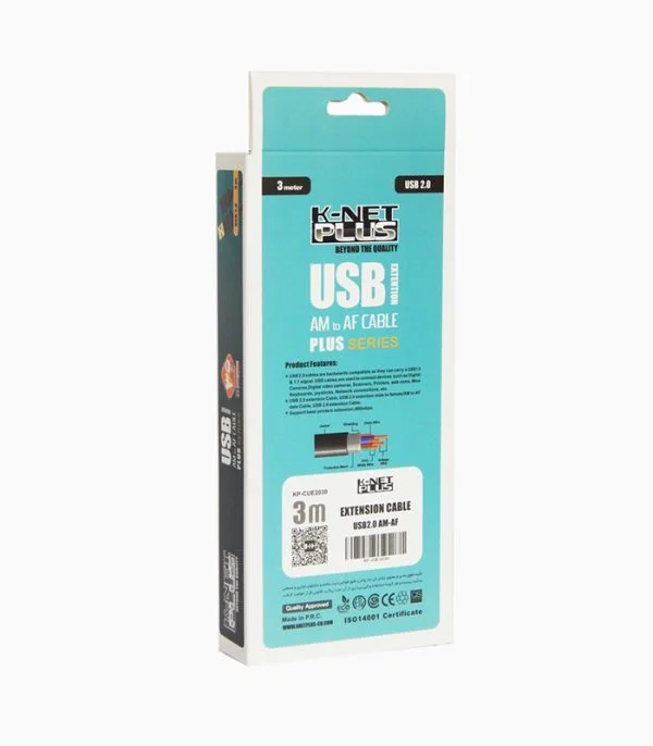 کابل افزایش طول ۲.۰ USB کی نت پلاس ۳ متری مدل KP-CUE2030