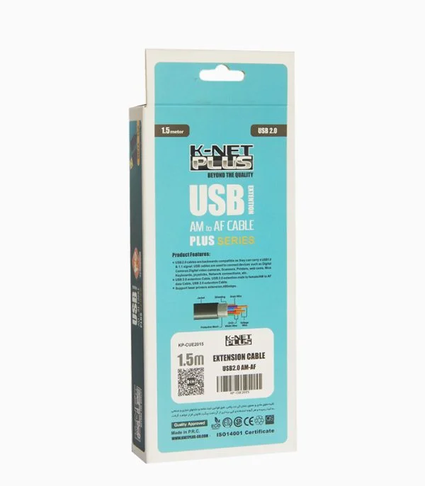 کابل افزایش طول ۲٫۰ USB کی نت پلاس ۱٫۵ متری مدل KP-CUE2015
