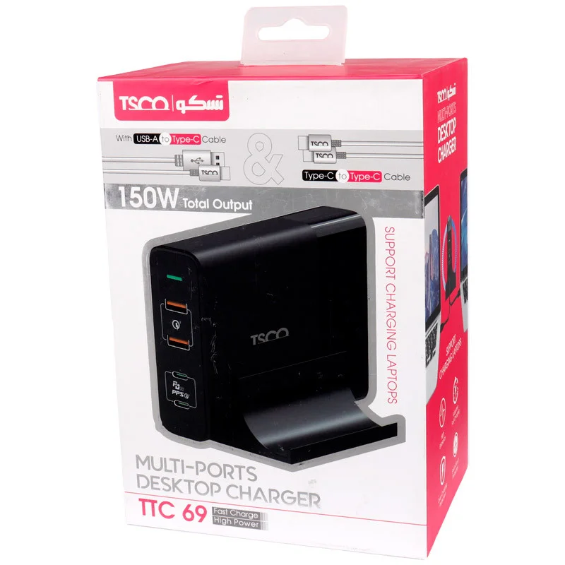 هاب شارژ تسکو مدل TTC 69 + کابل تایپ سی و کابل Type-c به Type-c